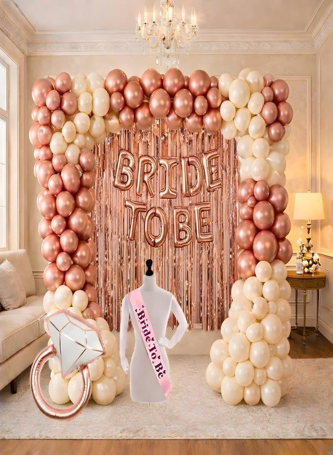 GROOVY DUDZ GROOVYDUDZ Bride To Be Decoration Combo Set Rose Gold | Bachelorette & Bridal Shower Decoration Kit | Bride To Be Banner, Sash, Balloons, Ring Balloon & Fringe Curtain | Wedding Party Decor - Image 1